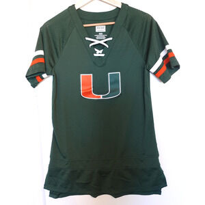 Miami Hurricanes Shirt Womens Medium Green‎ Football Lace Up Mesh Jersey Mini